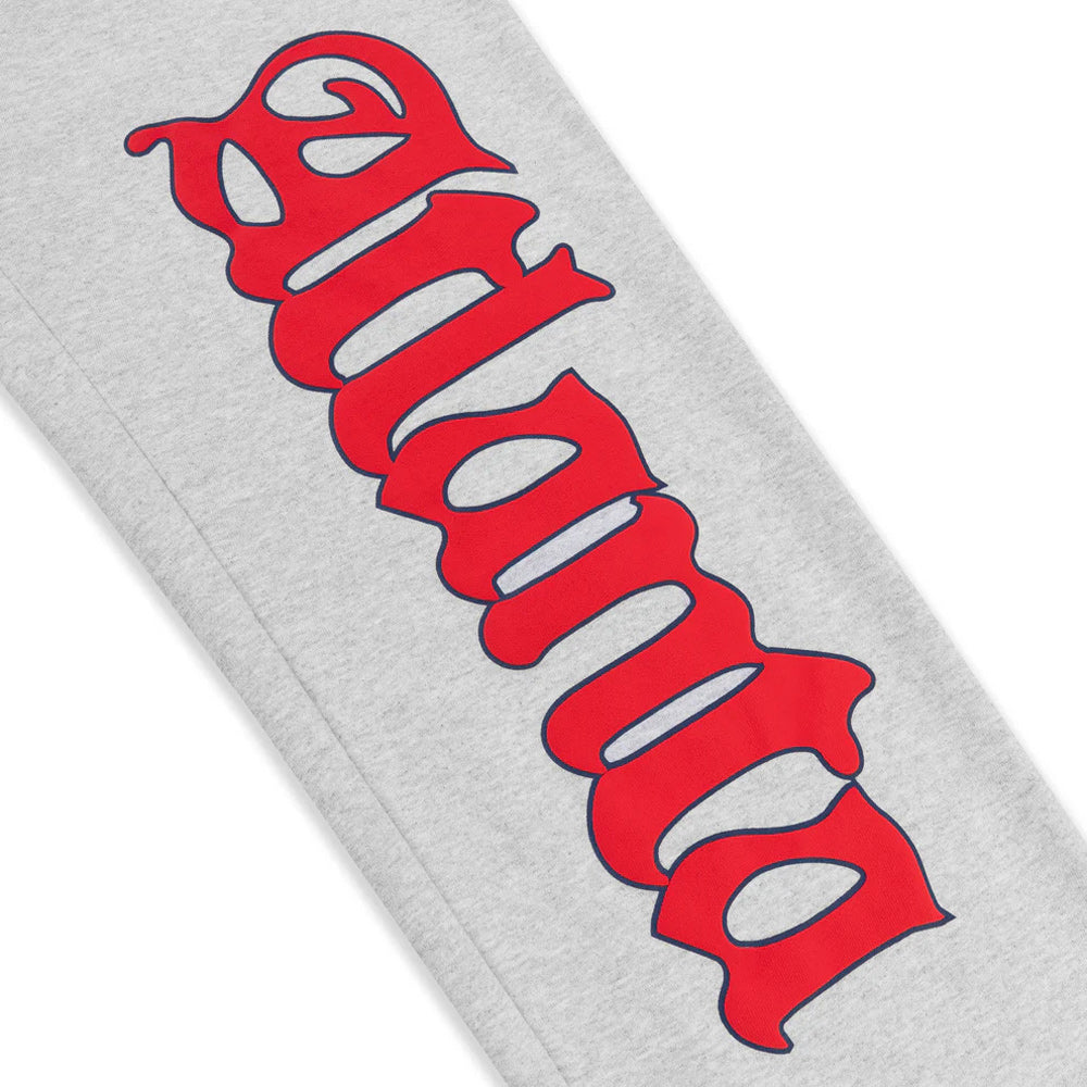 Gray sweatshirt with red 'Atlanta' text on a white background