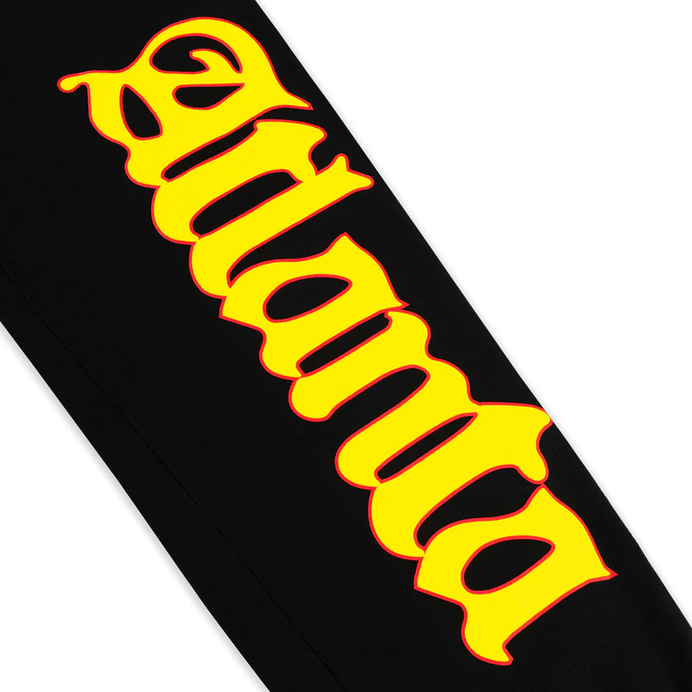 Black and yellow text on a black background