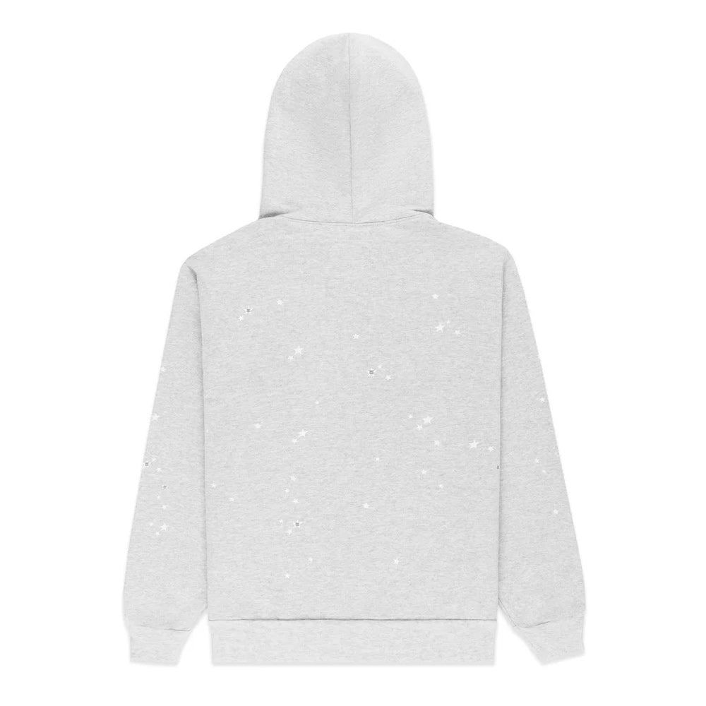 Gray hoodie with star patterns on a white background