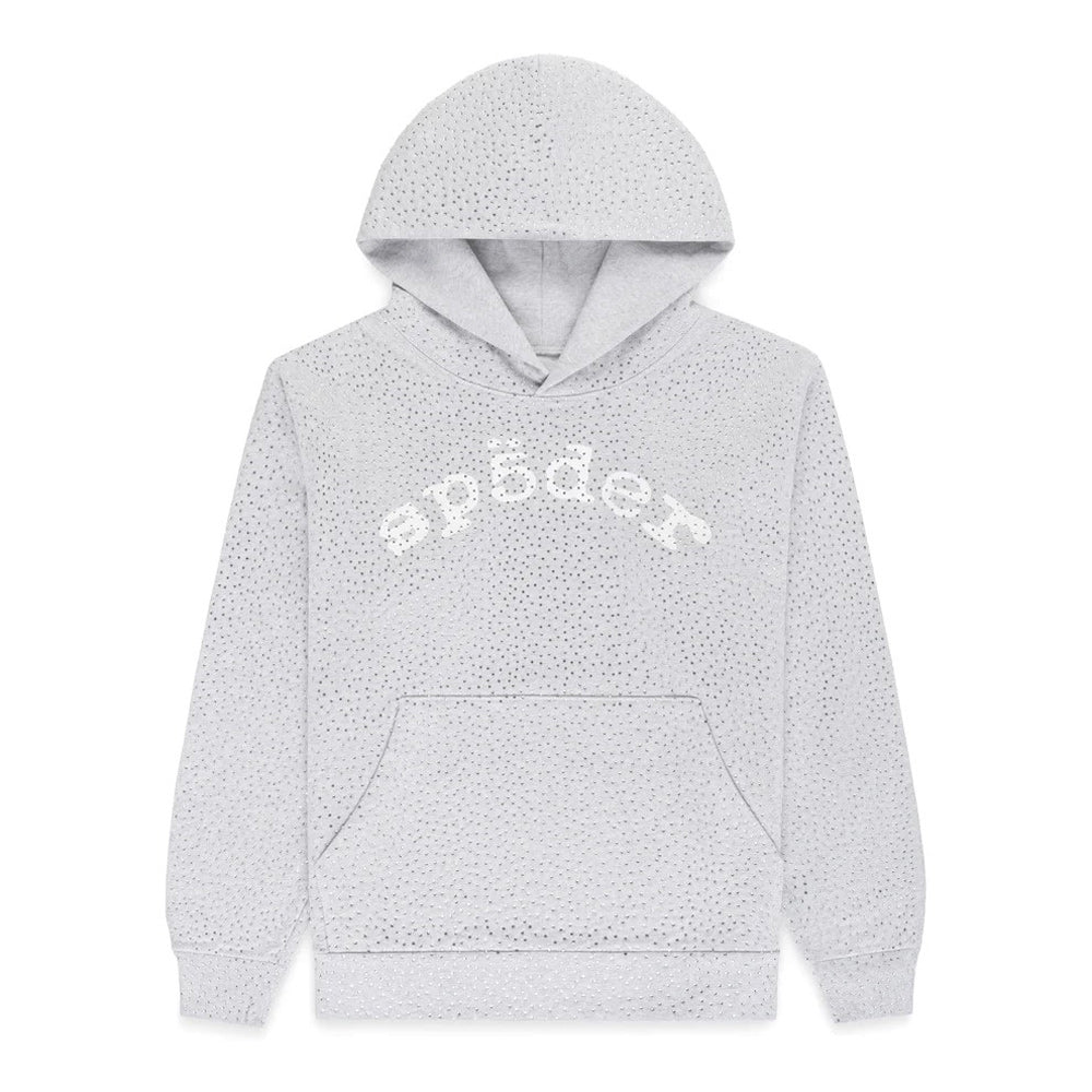 Light gray textured hoodie with brand logo on a white background