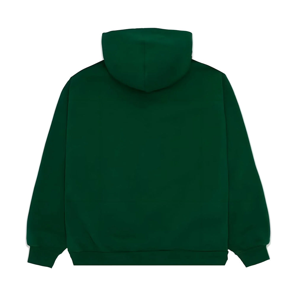 Green hoodie shown from the back on a white background
