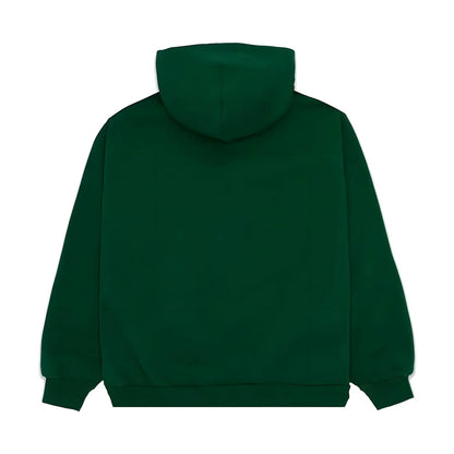 Green hoodie shown from the back on a white background